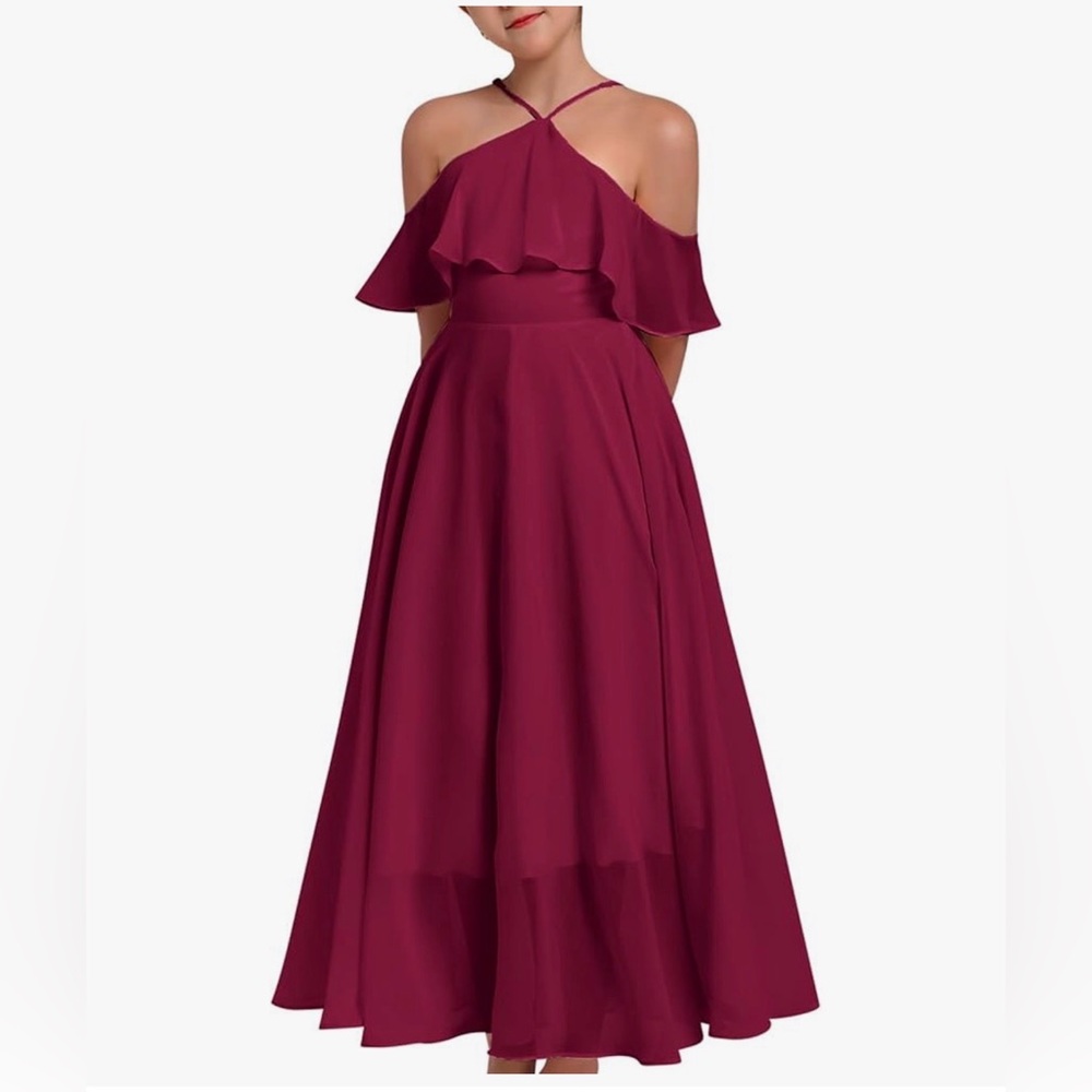 Chiffon Prom Formal Party Princess girl 13 to 15 years burgundy christmas, party